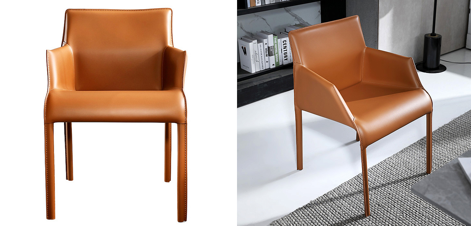 Стул с подлокотниками и кожаной обивкой Malcolm Chair Orange Оранжевый Стул с подлокотниками и кожаной обивкой Malcolm Chair Orange Оранжевый - Loft-Concept в Сочи