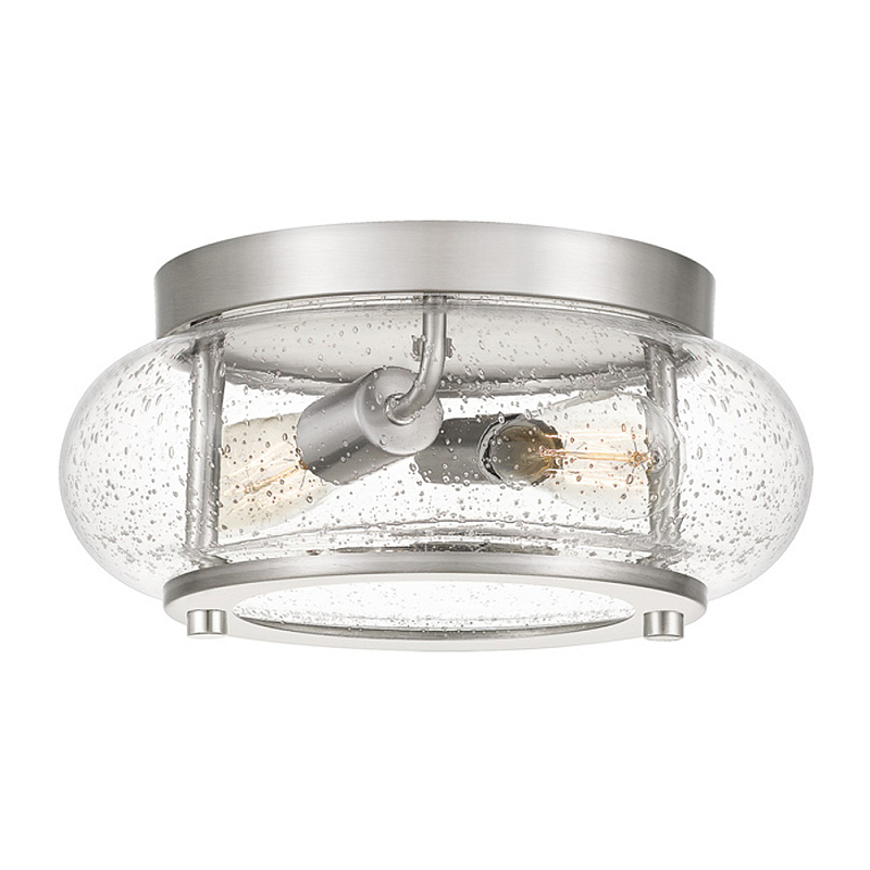 Потолочный светильник цвета никель с плафоном из прозрачного фактурного стекла Quoizel Никель Прозрачное Стекло в Сочи | Loft Concept 