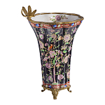 Ваза из фарфора черная с цветочной росписью и бронзовой стрекозой Spring Garden варинант исполнения - 3 | Loft Concept в Сочи