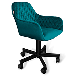 Стул с мягкой бирюзовой обивкой из велюра и подъемно-поворотным механизмом на черных колесиках Harper Turquoise варинант исполнения - 1 | Loft Concept в Сочи