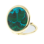 Зеркало карманное складное круглое из натурального камня Малахит с Хризоколлой в подарочной упаковке Gold Stone Mirrors варинант исполнения - 2 | Loft Concept в Сочи