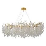 Люстра подвесная с золотистыми ветками и стеклянными подвесками в виде листьев Длина 130 см FAIRYTREE Light варинант исполнения - 1 | Loft Concept в Сочи