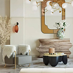 Дизайнерский журнальный стол округлой формы чёрный с золотой столешницей Fufem варинант исполнения - 2 | Loft Concept в Сочи