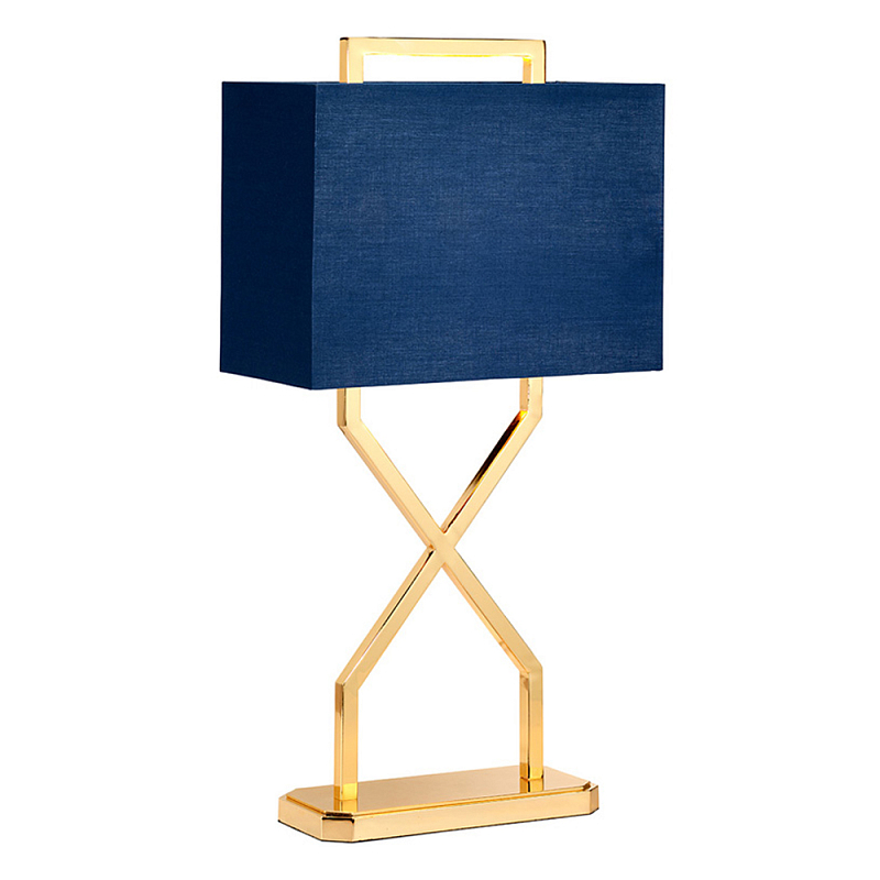 Настольная лампа с основанием из полированного золота и прямоугольным абажуром глубокого синего цвета Elstead Lighting Синий Золотой в Сочи | Loft Concept 