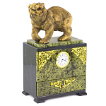 Часы настольные с декором в виде медведя и выдвижным ящиком из натурального камня Змеевик Bear Stone Clock варинант исполнения - 2 | Loft Concept в Сочи