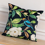 Декоративная подушка чёрная с изображением птиц и цветов  Blooming Blue Birds варинант исполнения - 2 | Loft Concept в Сочи