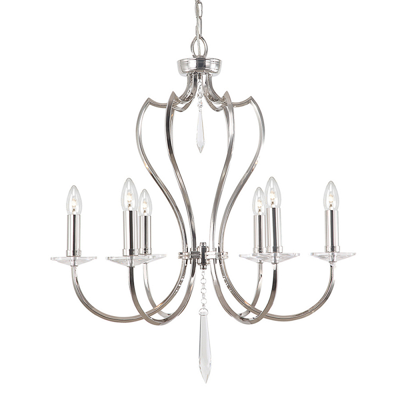 Люстра цвета никель с 6-ю лампами и стеклянными подвесками Elstead Lighting Никель Прозрачное Стекло в Сочи | Loft Concept 