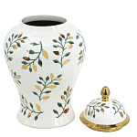 Ваза белая с крышкой с рисунком зеленых и золотых листьев 48 см Chinoiserie Ceramics варинант исполнения - 3 | Loft Concept в Сочи