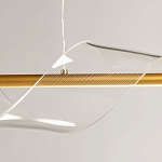 Люстра линейная золотистого цвета с двумя прозрачными волнистыми элементами Wave Line варинант исполнения - 9 | Loft Concept в Сочи