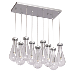 Люстра с 9-ю прозрачными плафонами из стекла в форме капли на прямоугольном потолочном основании цвета хром Lucid Rain  варинант исполнения - 2 | Loft Concept в Сочи