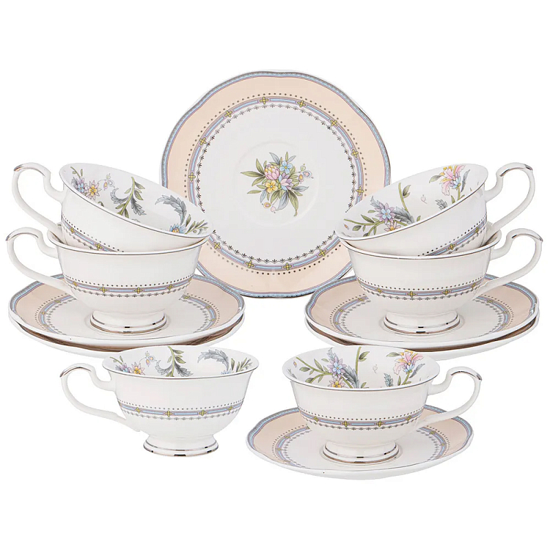 Чайный сервиз из фарфора на 6 персон 12 предметов Tea Flower Set Мульти в Сочи | Loft Concept 