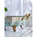 Блюдо прямоугольное из голубого фарфора с ручками и рисунком птиц и цветов Blue Garden варинант исполнения - 4 | Loft Concept в Сочи