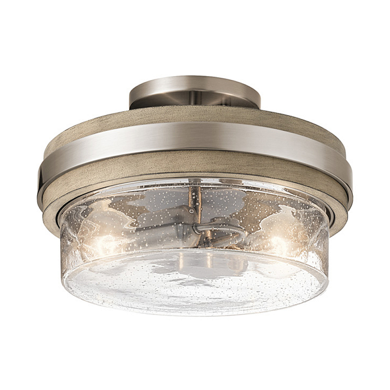 Потолочный светильник с прозрачным стеклянным плафоном с эффектом пузырьков Kichler Олово Прозрачное Стекло Древесина в Сочи | Loft Concept 