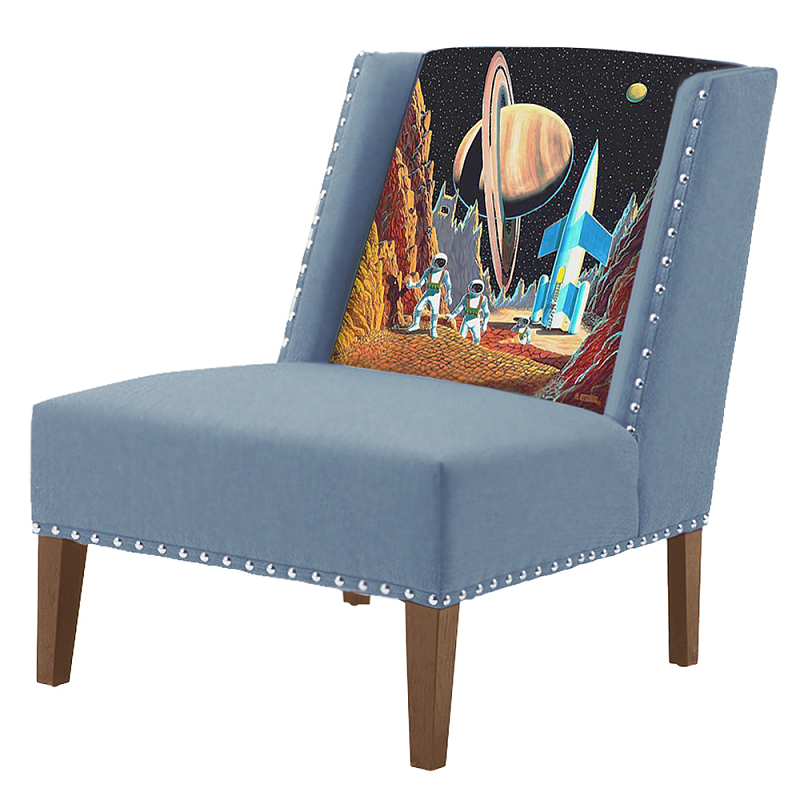 FUN Armchair Retro Futurism Blue Дизайнерское кресло с цветным принтом Серо-голубой в Сочи | Loft Concept 