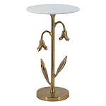 Столик с золотистым основанием в виде цветка и круглой мраморной столешницей Golden Snowdrop варинант исполнения - 1 | Loft Concept в Сочи