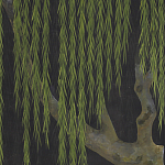 Обои ручная роспись Willow Original colourway on Edo Night painted silk варинант исполнения - 1 | Loft Concept в Сочи