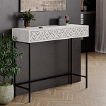 Консоль напольная пыльного белого цвета с выдвижным ящиком с резным орнаментом HEATON CONSOLE OAK варинант исполнения - 3 | Loft Concept в Сочи