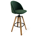 Барный стул со спинкой и металлической подставкой на 4-х деревянных ножках Зеленый Велюр Vendramin Chair варинант исполнения - 1 | Loft Concept в Сочи