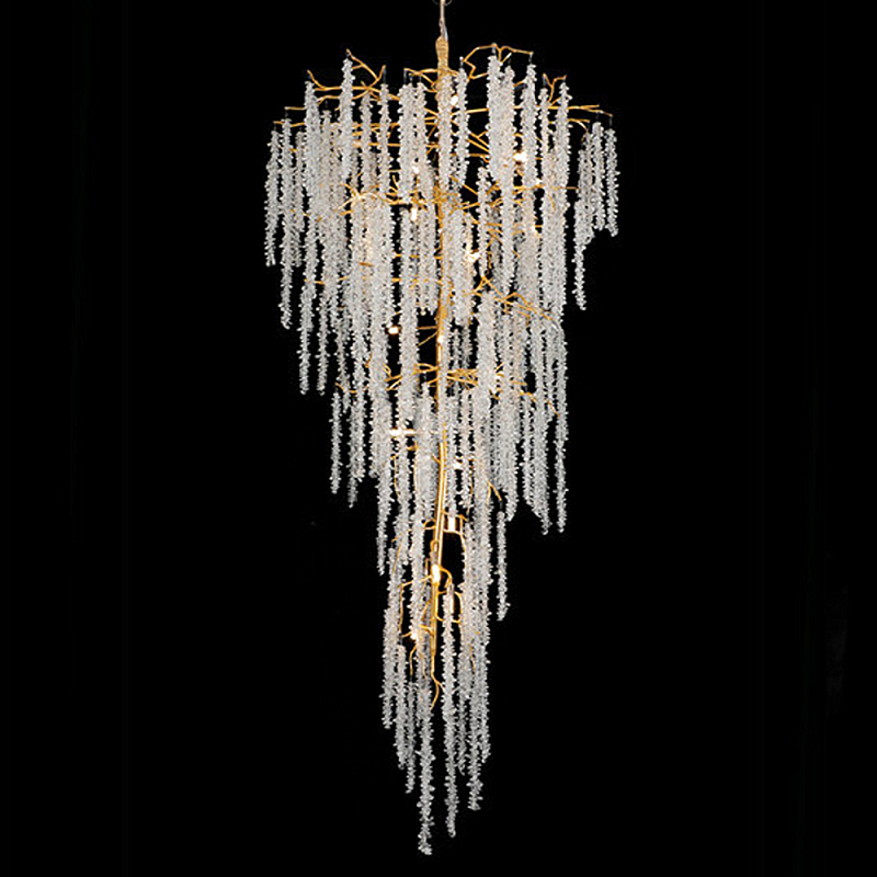 Люстра многоярусная с каркасом из металла и прозрачными подвесками FAIRYTREE Light Золотой Прозрачный Люстра многоярусная с каркасом из металла и прозрачными подвесками FAIRYTREE Light Золотой Прозрачный в Сочи | Loft Concept