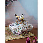 Шкатулка фиолетового цвета с рисунком бабочек и крышкой с фигуркой птицы на ветке Eden Garden варинант исполнения - 7 | Loft Concept в Сочи