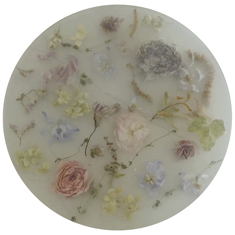 Круглый поднос из эпоксидной смолы с цветами белый Epoxy Resin Flowers Tray White Белый Мульти Круглый поднос из эпоксидной смолы с цветами белый Epoxy Resin Flowers Tray White Белый Мульти в Сочи | Loft Concept