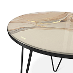 Стол журнальный с круглой столешницей из стекла на 3-х черных ножках Beige Marble варинант исполнения - 3 | Loft Concept в Сочи