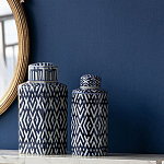 Ваза с крышкой и графическим узором в сине-белых цветах Blue & White Ornament  варинант исполнения - 5 | Loft Concept в Сочи