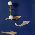 Обои с вышивкой ручной работы Deco Fish Aurum colourway on Caribbean Sea slub silk варинант исполнения - 2 | Loft Concept в Сочи