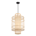 Подвесной светильник из деревянных прутьев с плафоном из натуральной ткани Light Inside the Cell варинант исполнения - 4 | Loft Concept в Сочи
